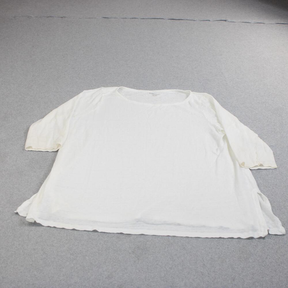 Eileen Fisher Organic Linen Shirt Women XL White 3/4 Sleeve Scoop Neck Lightweig